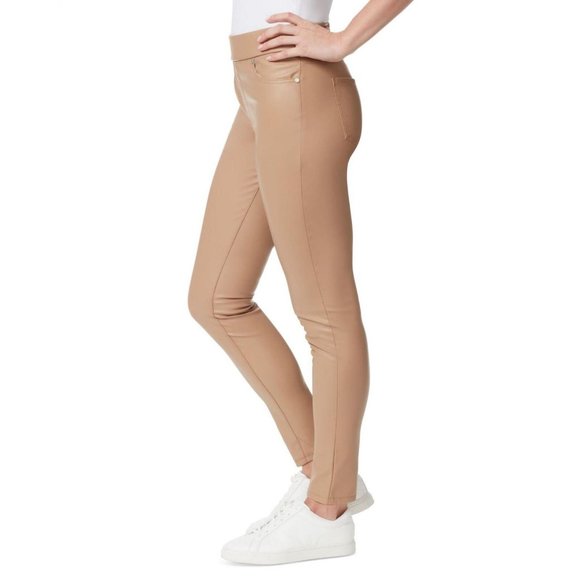 NWT Gloria Vanderbilt Faux-Leather Pull-On Leggings 30183004 16 Beige Brown - Picture 3 of 3